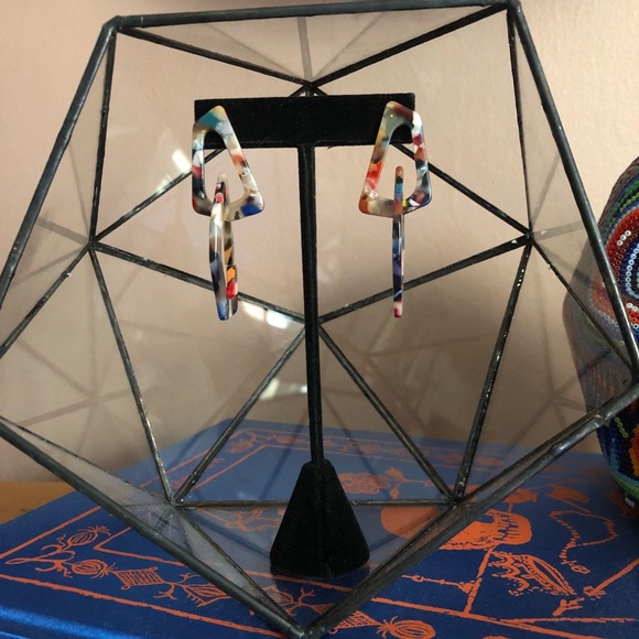 Multicolored Hoop Geometric Dangle Drop Earrings - Picture 3 of 6